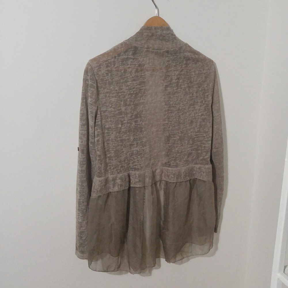 Beige Taupe Thin Knit Crochet Cardigan - Picture 9 of 13